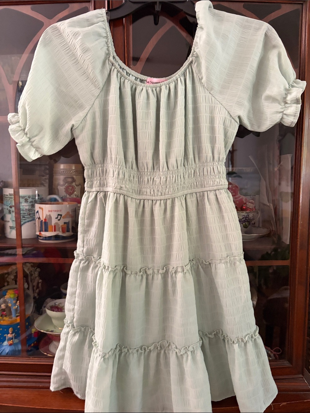 Love Squared Light Mint Puff Sleeve Tiered Dress